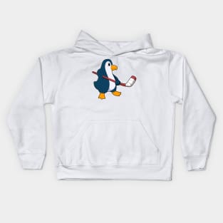 Penguin at Ice hockey with Ice hockey stick Kids Hoodie